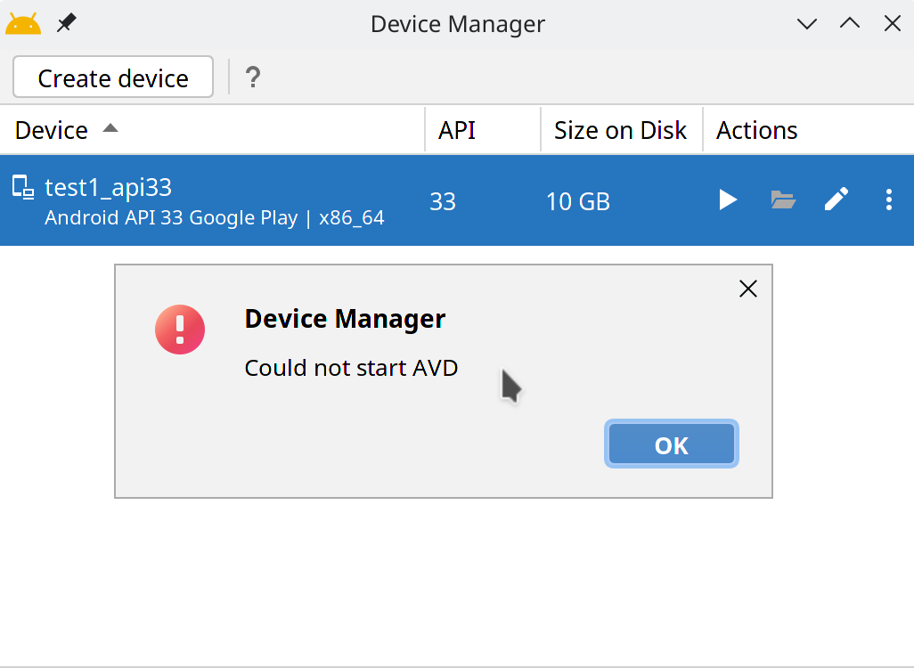 AVD Start Error
