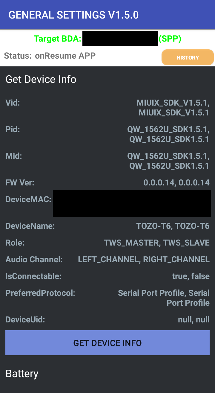 The &ldquo;Airreps 156X&rdquo; app display device information.