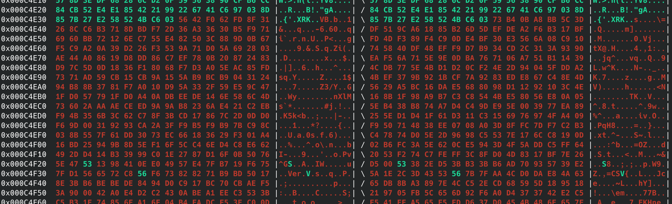 Then, at the end, the footer suddenly changes to completely different, at around 0xC4E38.